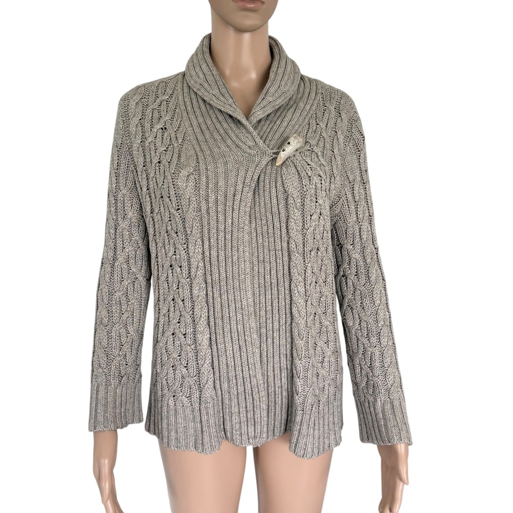 Lauren Ralph Lauren Womens Sweater M Gray Silk Cashmere Toggle Cable Old Money
